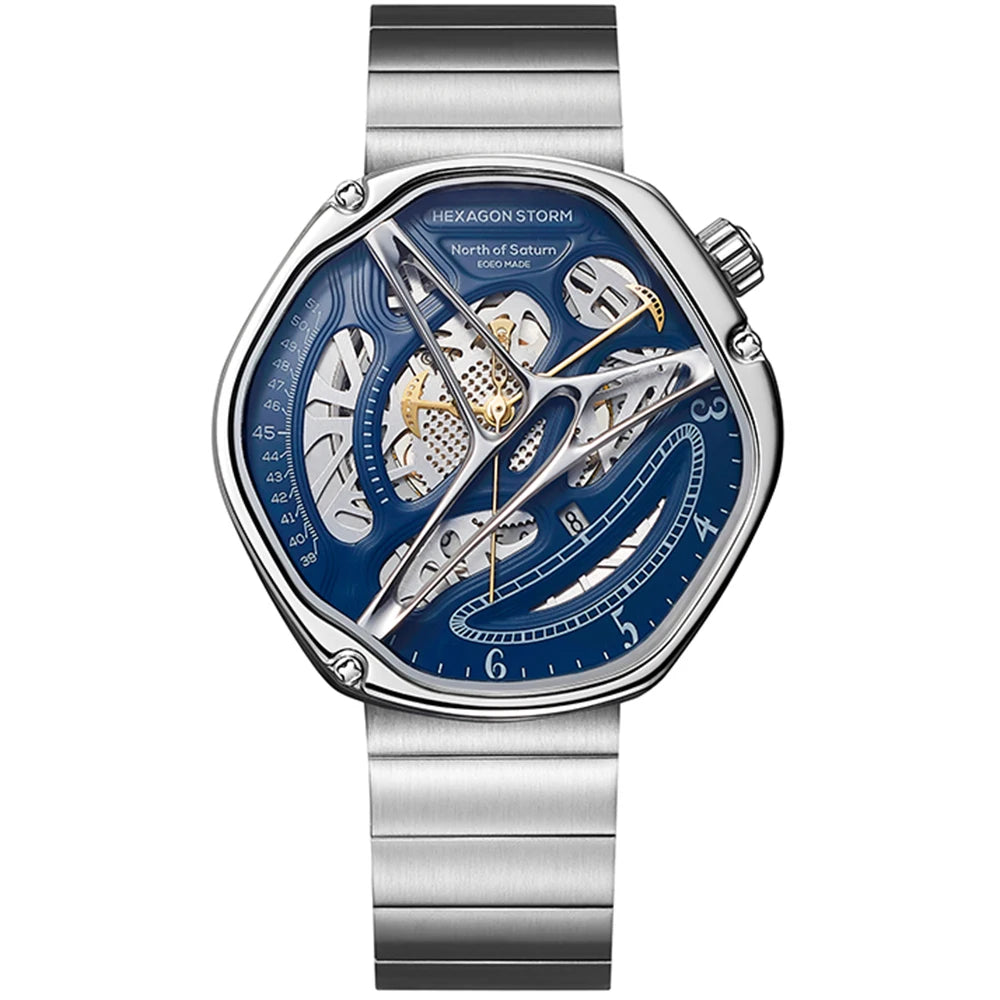 HEXAGON STORM Automatic Men's Watch – 5ATM, Steel & Leather