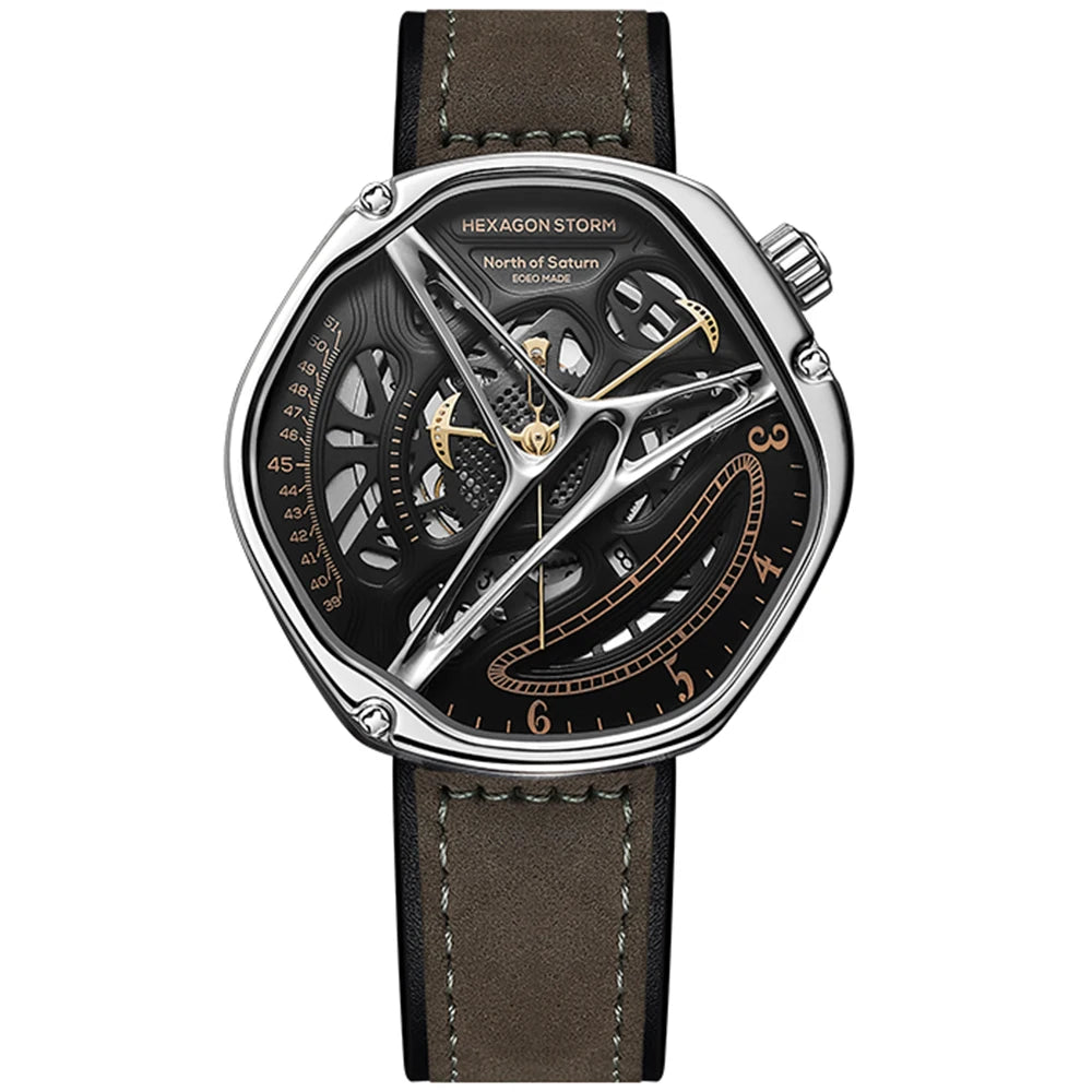 HEXAGON STORM Automatic Men's Watch – 5ATM, Steel & Leather Smash Price Shop Men's Watch