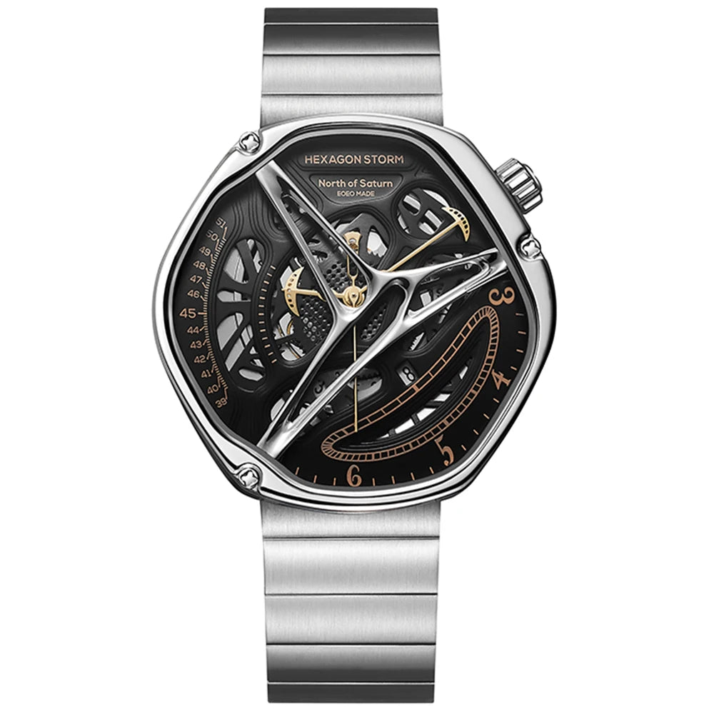 HEXAGON STORM Automatic Men's Watch – 5ATM, Steel & Leather Smash Price Shop Men's Watch