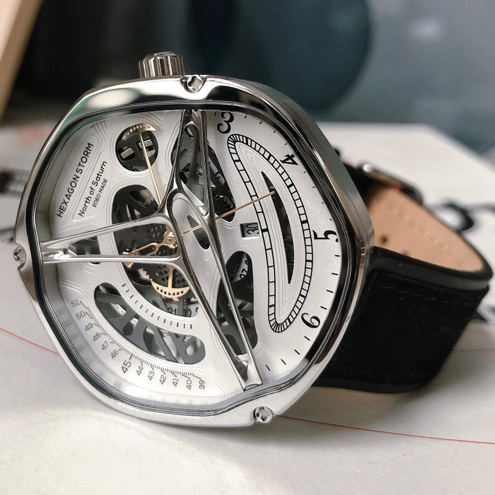 HEXAGON STORM Automatic Men's Watch – 5ATM, Steel & Leather Smash Price Shop Men's Watch