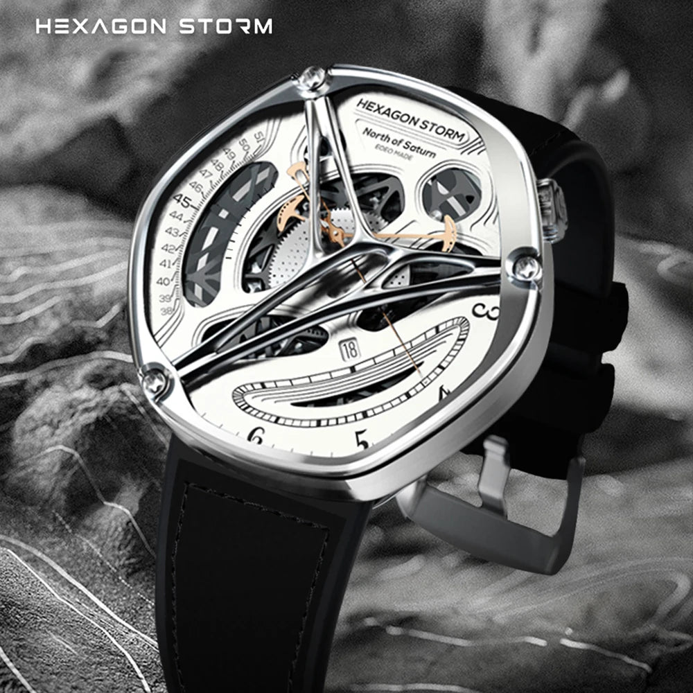 HEXAGON STORM Automatic Men's Watch – 5ATM, Steel & Leather Smash Price Shop Men's Watch