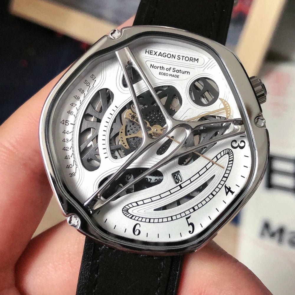 HEXAGON STORM Automatic Men's Watch – 5ATM, Steel & Leather Smash Price Shop Men's Watch