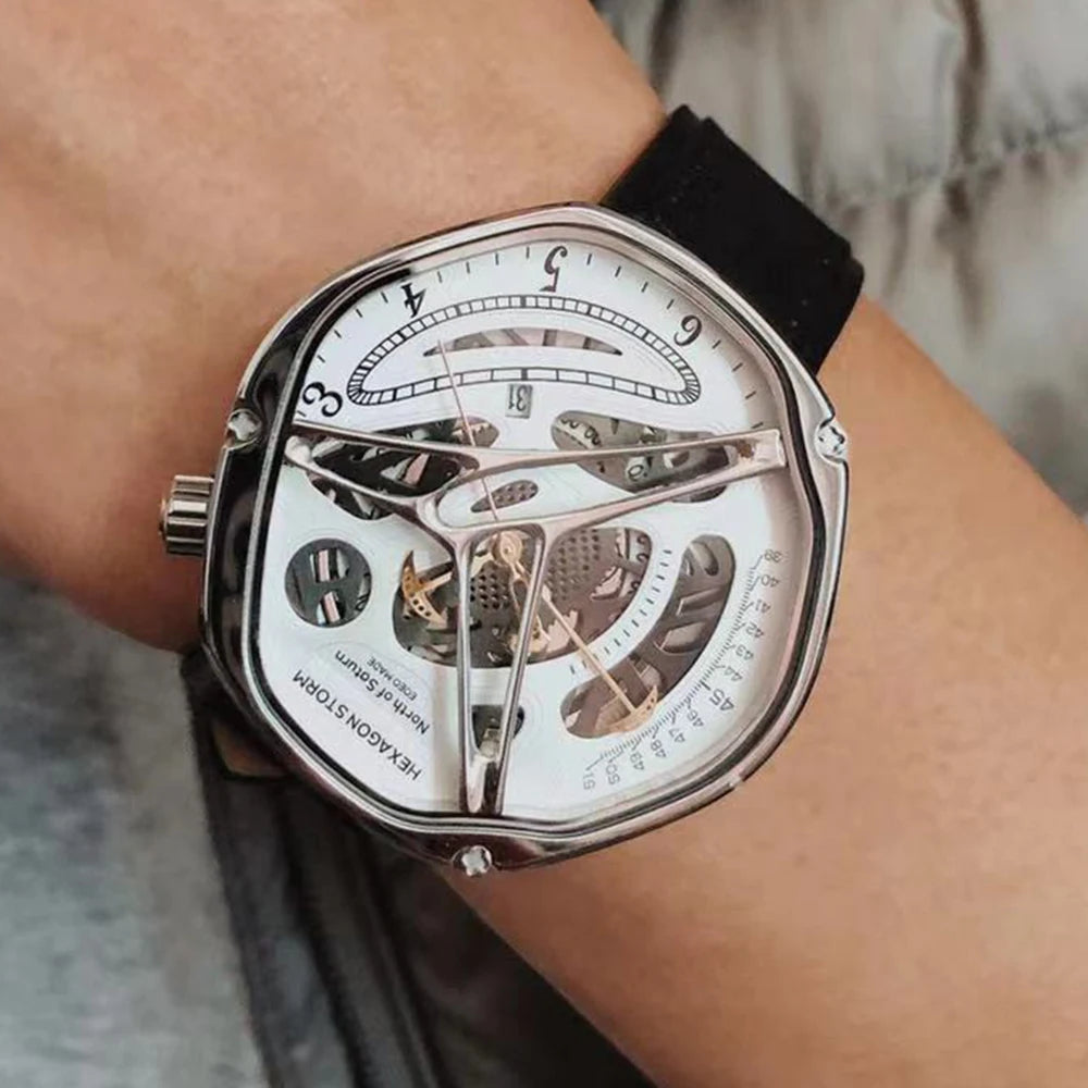 HEXAGON STORM Automatic Men's Watch – 5ATM, Steel & Leather Smash Price Shop Men's Watch