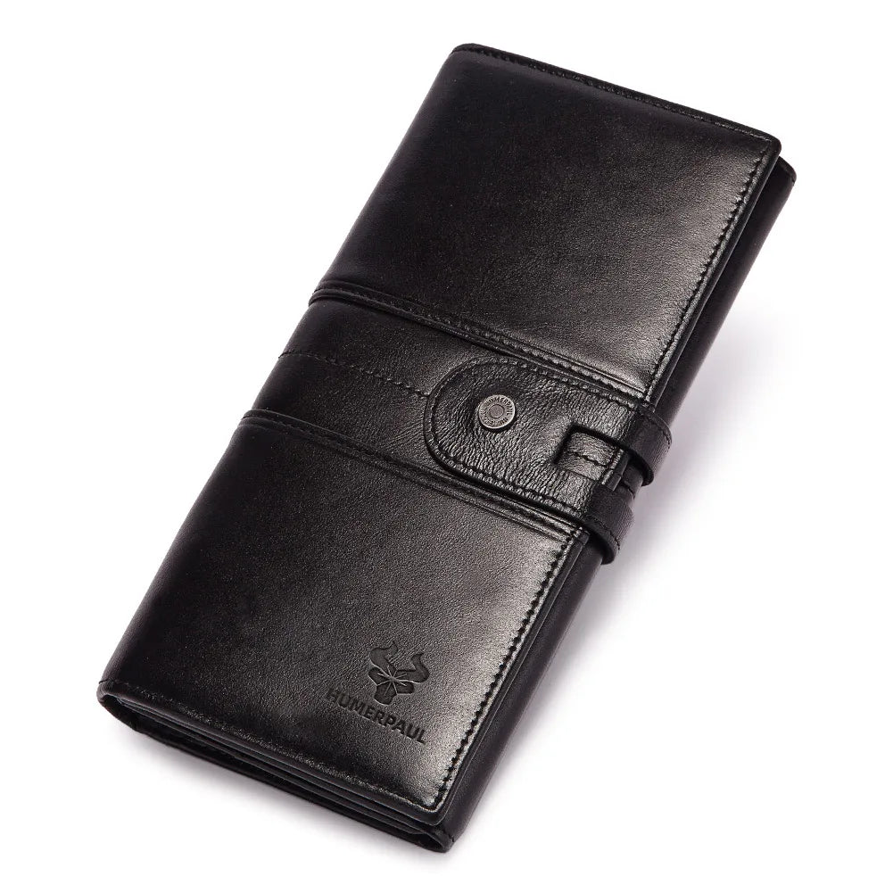 KAVI'S Genuine Leather Trifold Wallet with Phone Pocket in black – product image 9