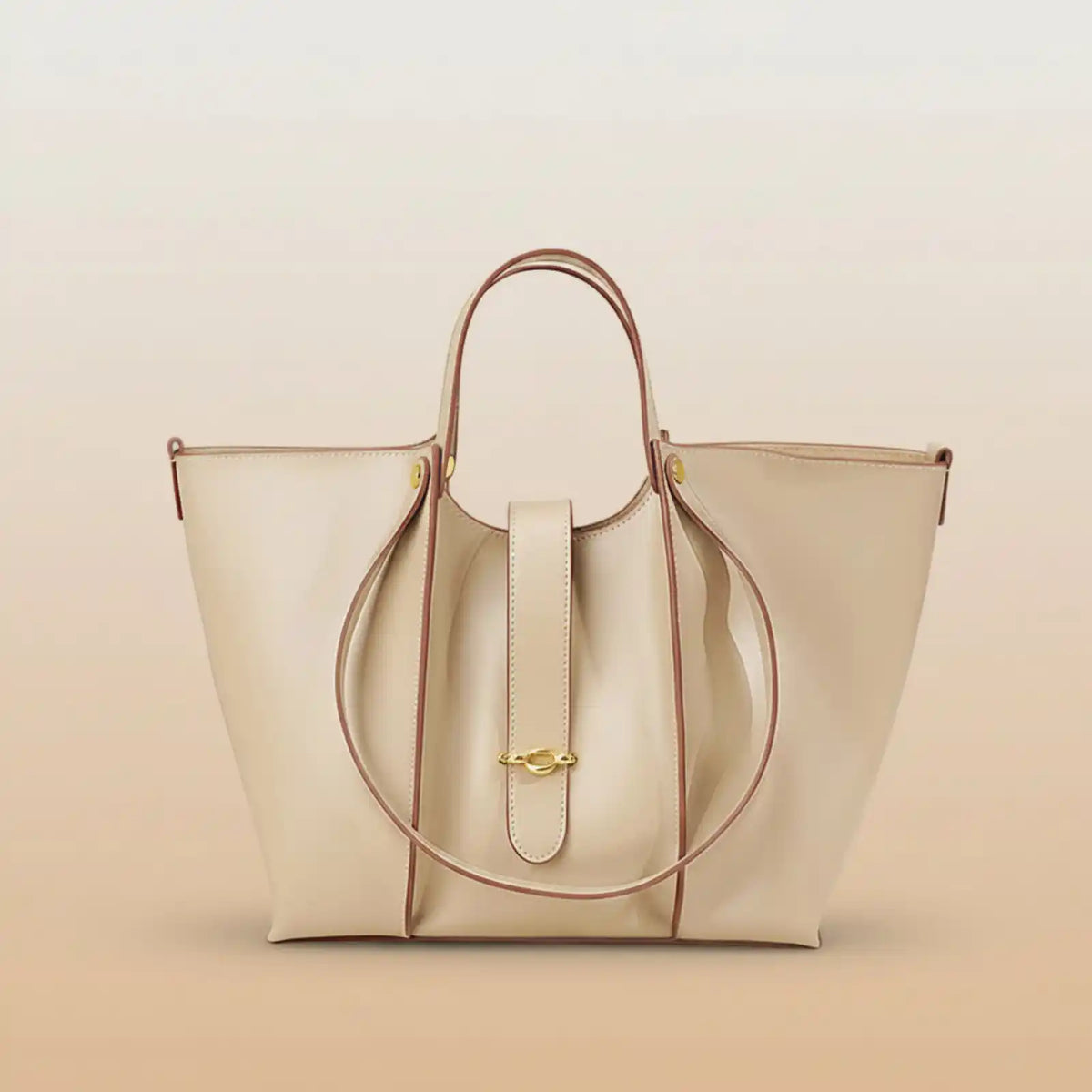 Large Genuine Leather Work Tote Bag for Women in Beige – product image 7
