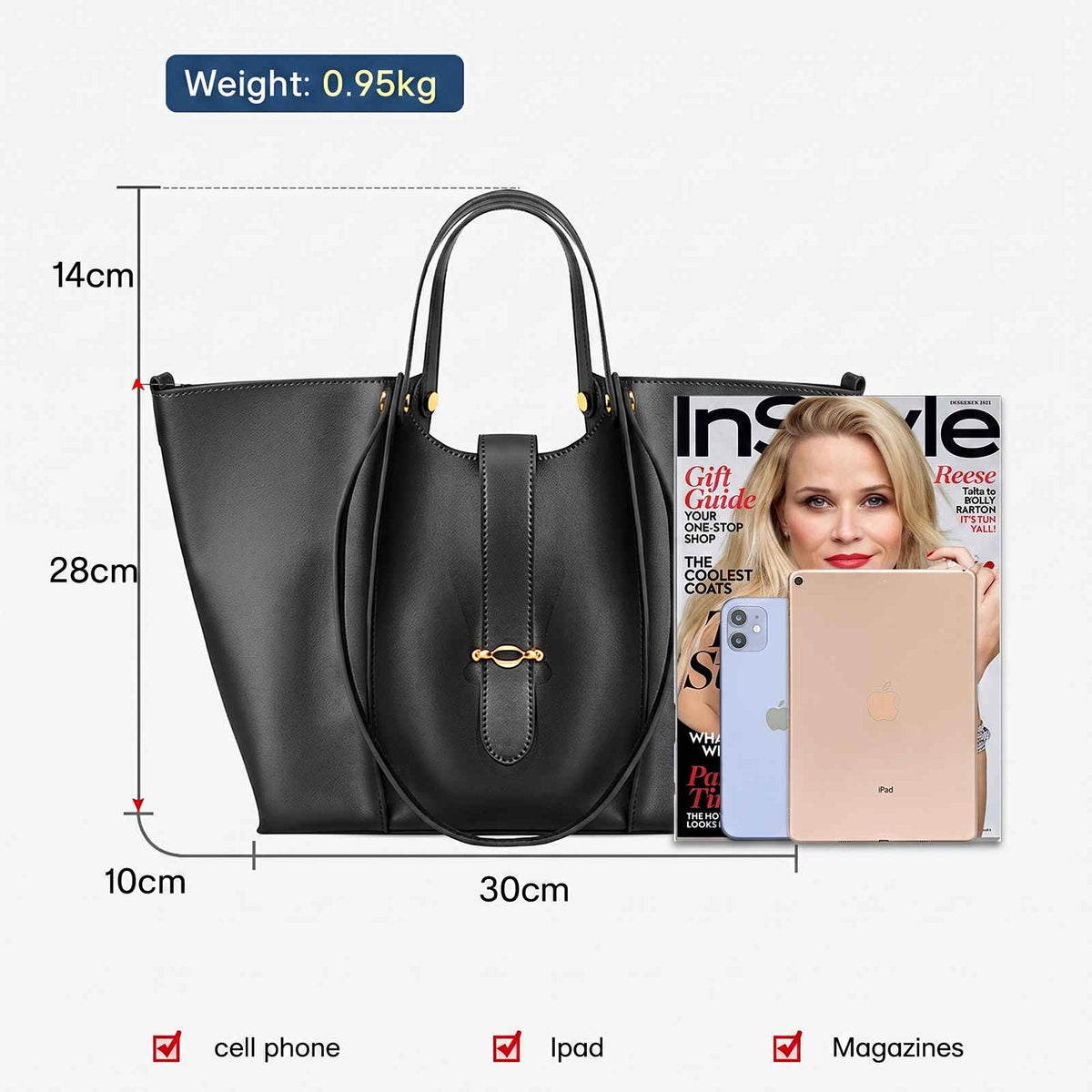 Large Genuine Leather Work Tote Bag for Women – product image 8
