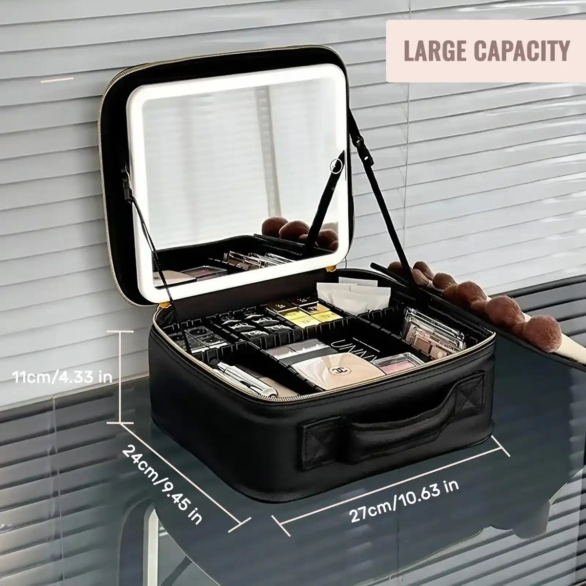 LED Mirror Travel Makeup Case with Adjustable Dividers – product image 6