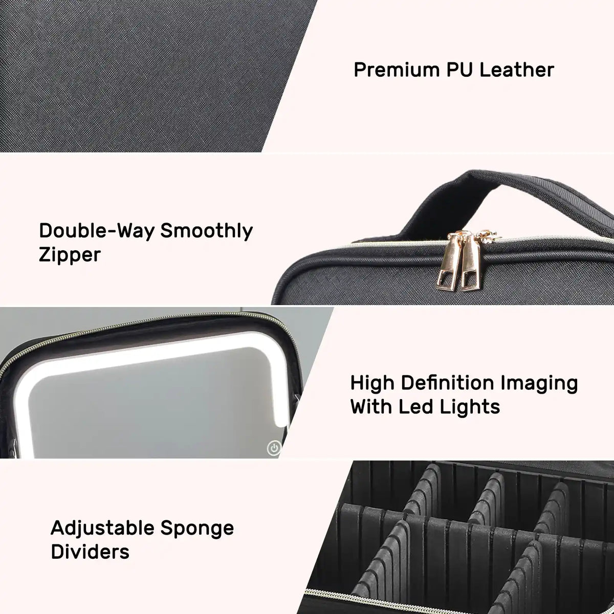 LED Mirror Travel Makeup Case with Adjustable Dividers – product image 9