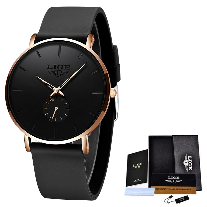 LIGE Rose Gold Women’s Watch – Luxury Quartz, Waterproof, Silicone Strap