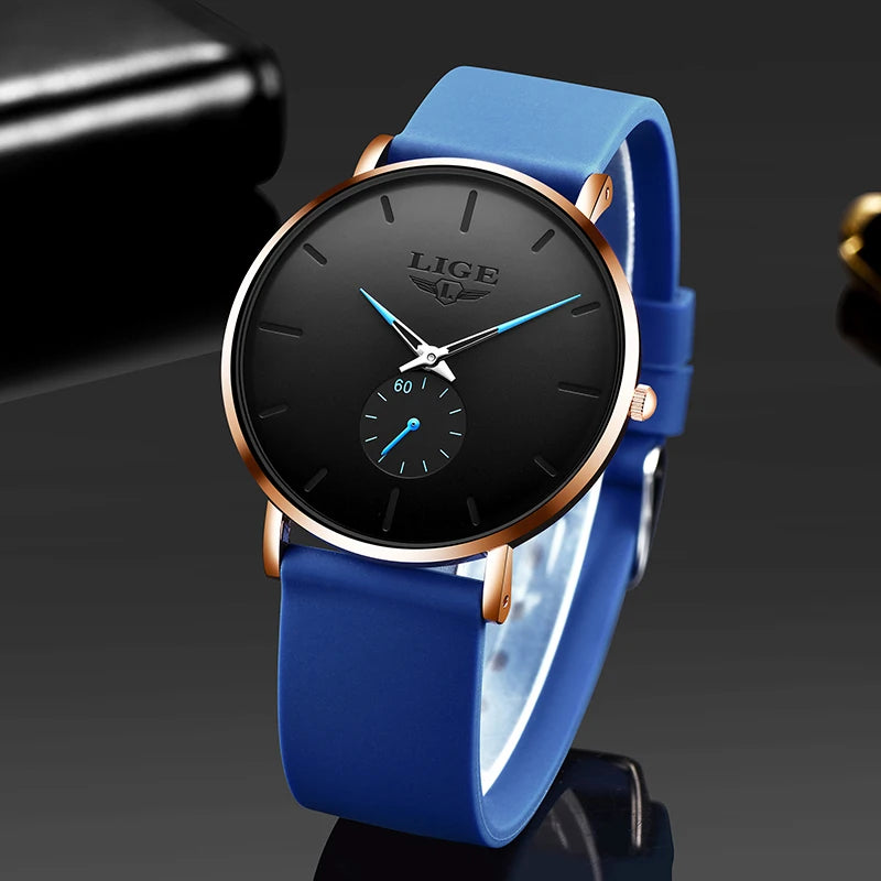 LIGE Rose Gold Women’s Watch – Luxury Quartz, Waterproof, Silicone Strap