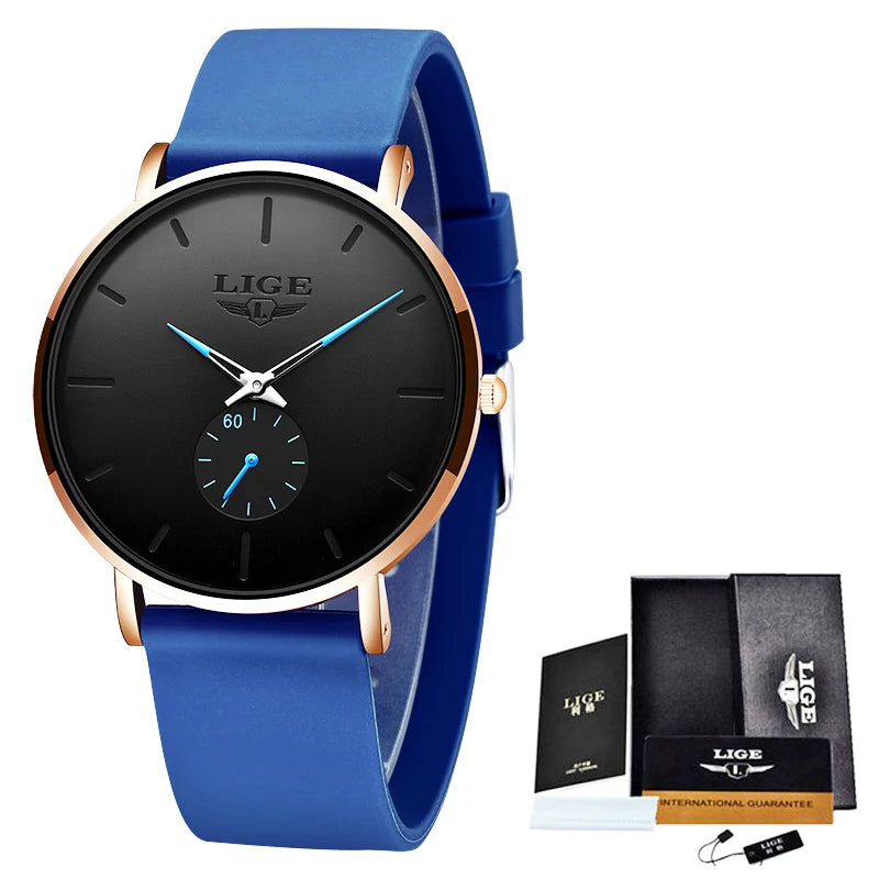 LIGE Rose Gold Women’s Watch – Luxury Quartz, Waterproof, Silicone Strap