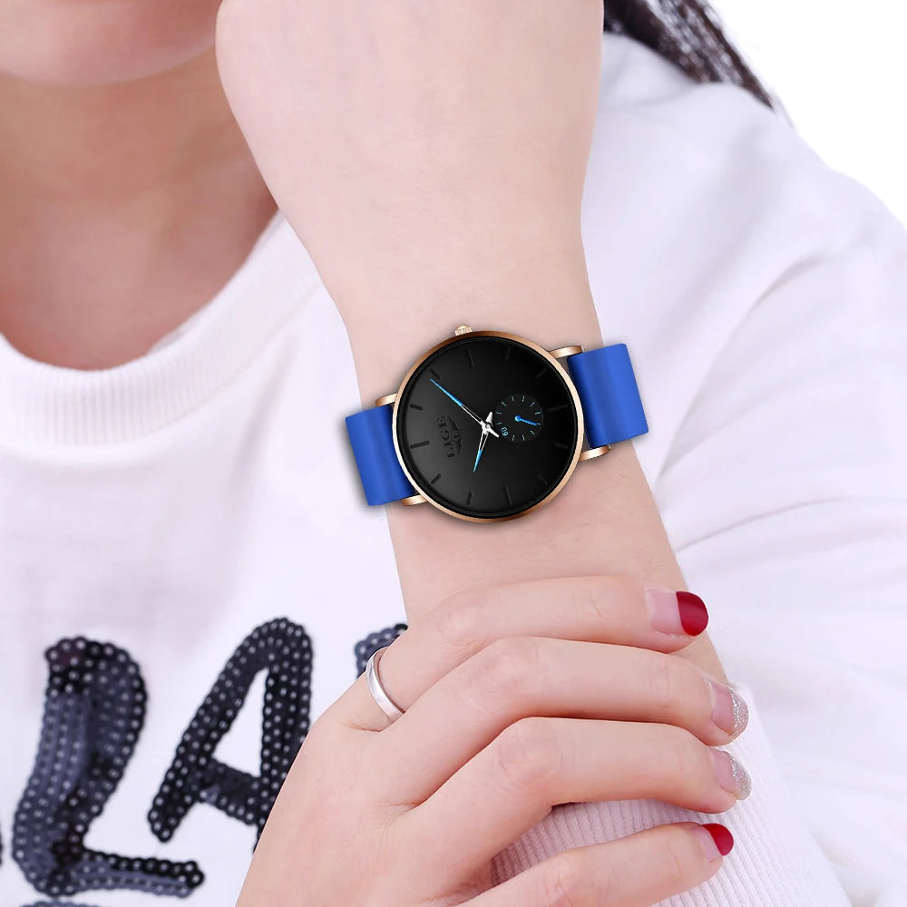 LIGE Rose Gold Women’s Watch – Luxury Quartz, Waterproof, Silicone Strap