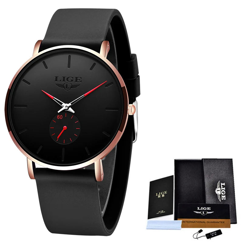 LIGE Rose Gold Women’s Watch – Luxury Quartz, Waterproof, Silicone Strap