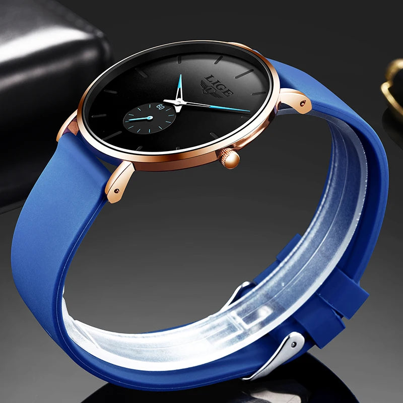 LIGE Rose Gold Women’s Watch – Luxury Quartz, Waterproof, Silicone Strap