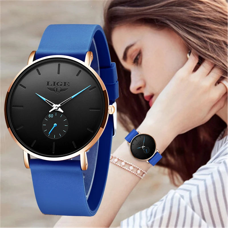 LIGE Rose Gold Women’s Watch – Luxury Quartz, Waterproof, Silicone Strap