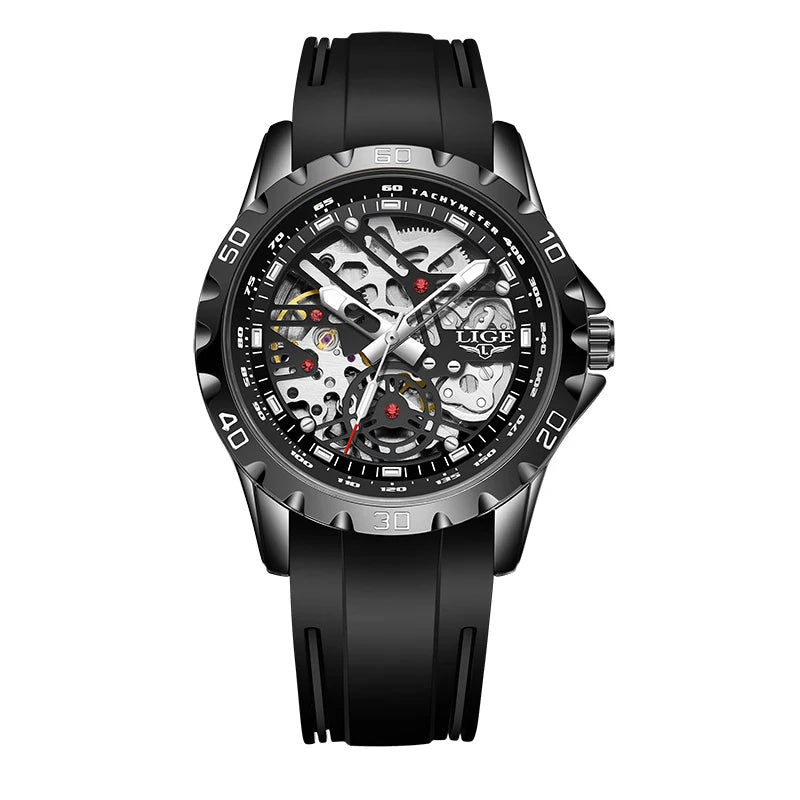 LIGE Skeleton Tourbillon Watch – Auto, Waterproof, Silicone