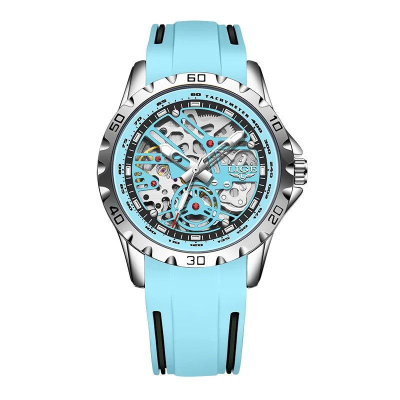 LIGE Skeleton Tourbillon Watch – Auto, Waterproof, Silicone Smash Price Shop Watch