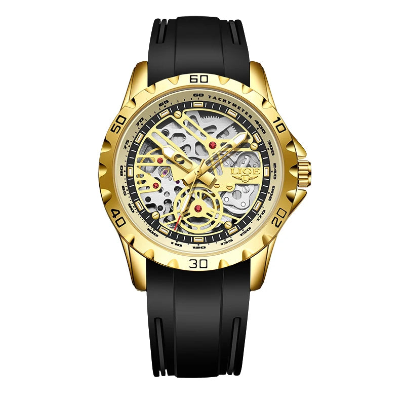 LIGE Skeleton Tourbillon Watch – Auto, Waterproof, Silicone Smash Price Shop Watch