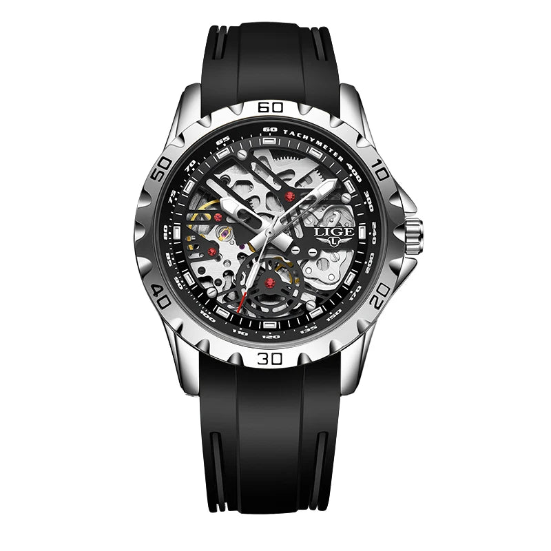 LIGE Skeleton Tourbillon Watch – Auto, Waterproof, Silicone Smash Price Shop Watch