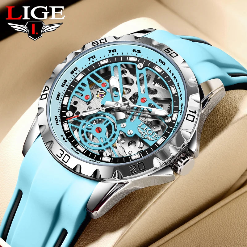 LIGE Skeleton Tourbillon Watch – Auto, Waterproof, Silicone