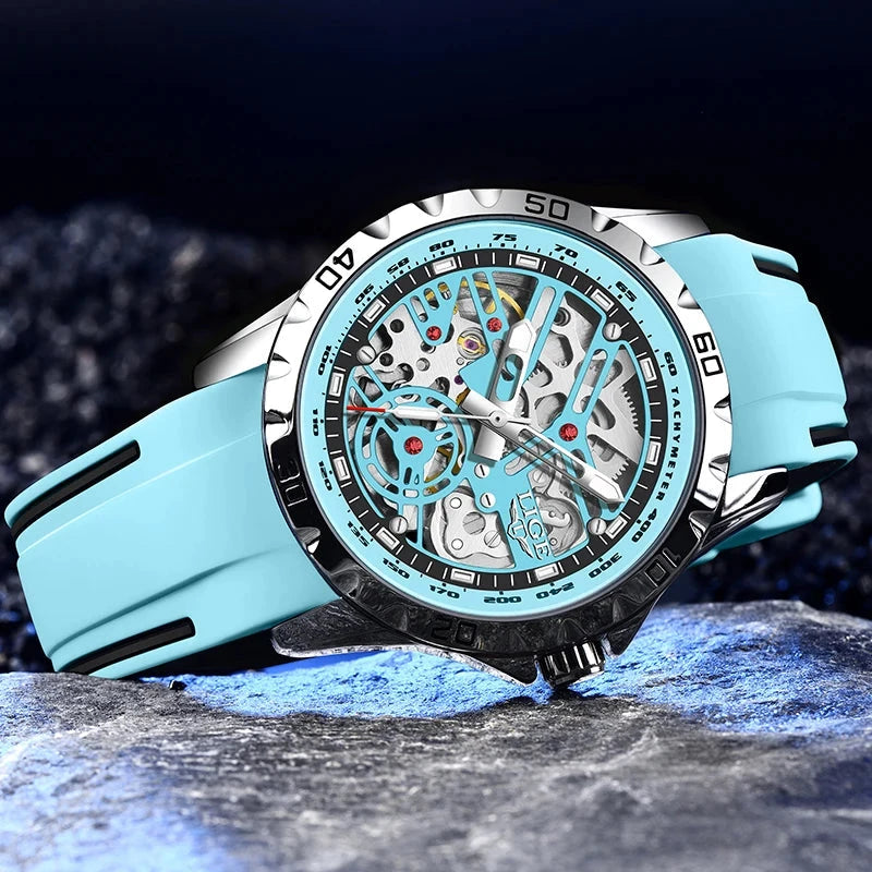 LIGE Skeleton Tourbillon Watch – Auto, Waterproof, Silicone Smash Price Shop Watch