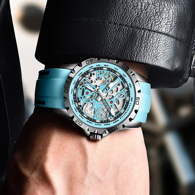 LIGE Skeleton Tourbillon Watch – Auto, Waterproof, Silicone Smash Price Shop Watch