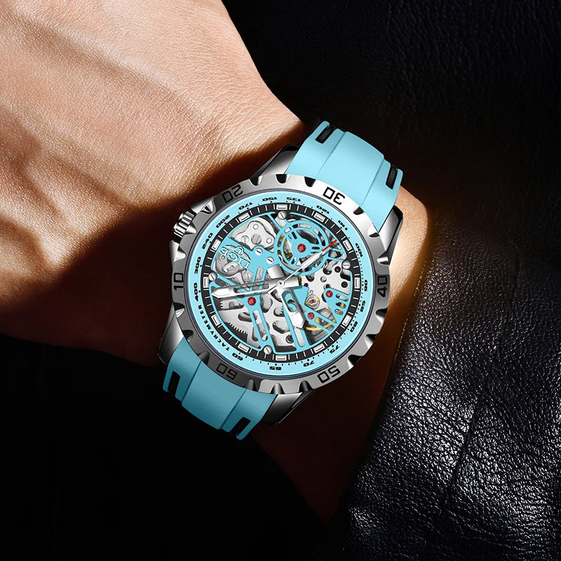 LIGE Skeleton Tourbillon Watch – Auto, Waterproof, Silicone Smash Price Shop Watch