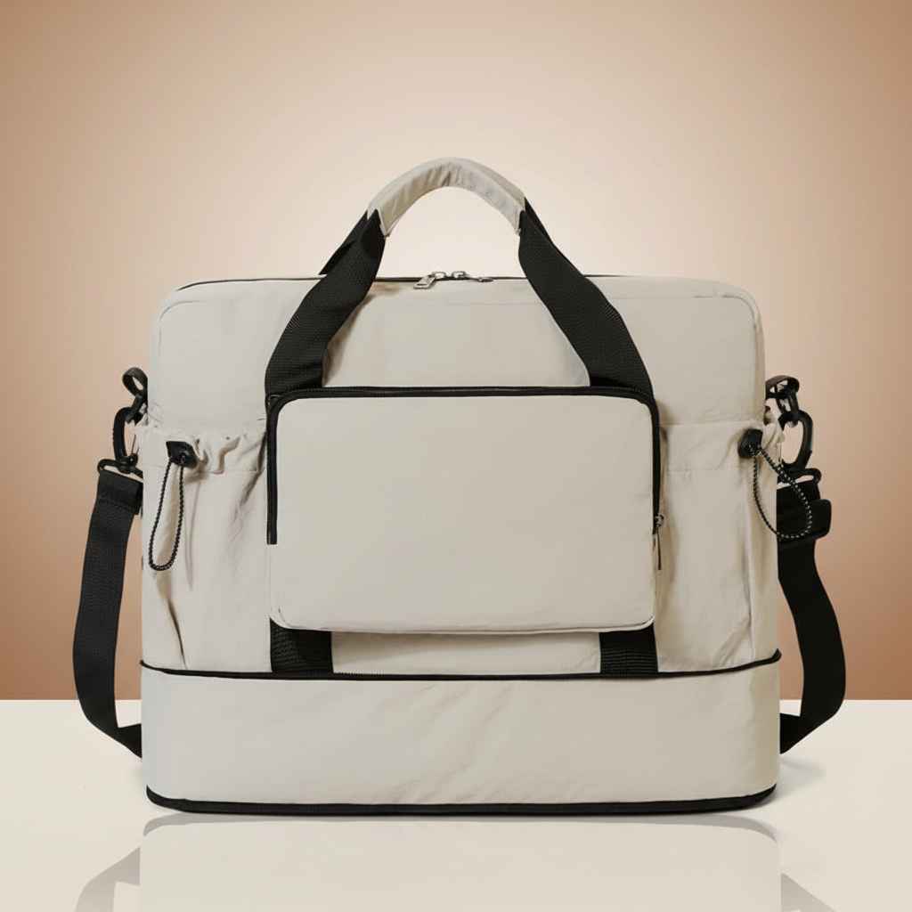Lightweight Nylon Weekender Duffel Bag in Beige – product image 5