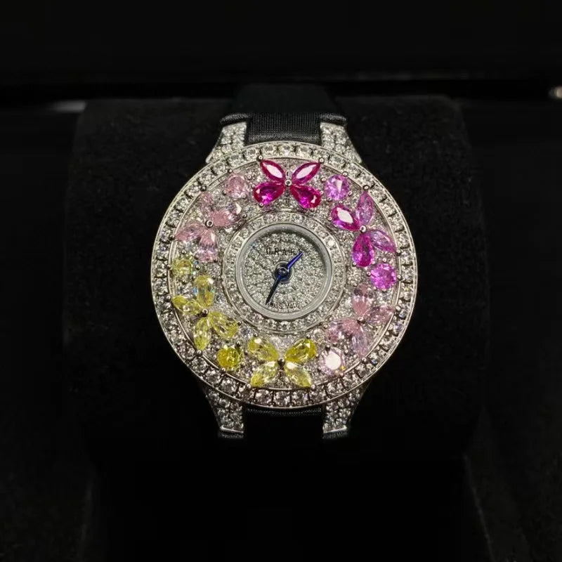 Luxury Colorful Women’s Quartz Watch – Sapphire Crystal & Leather