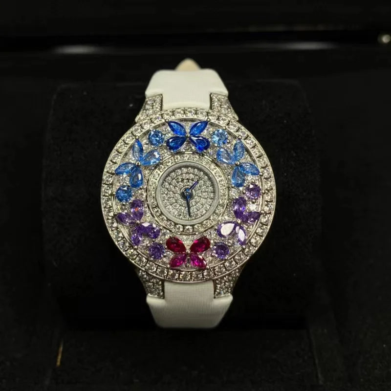 Luxury Colorful Women’s Quartz Watch – Sapphire Crystal & Leather