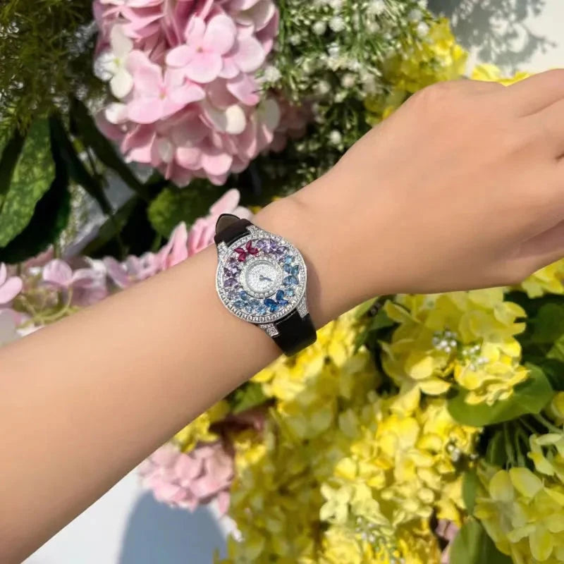 Luxury Colorful Women’s Quartz Watch – Sapphire Crystal & Leather