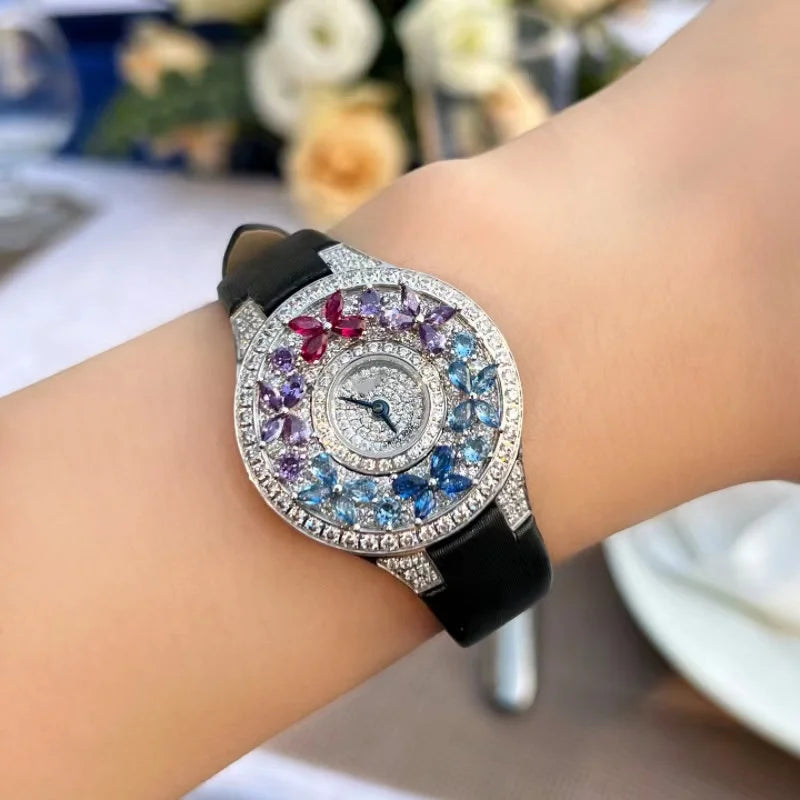 Luxury Colorful Women’s Quartz Watch – Sapphire Crystal & Leather Smash Price Shop Women's Watch