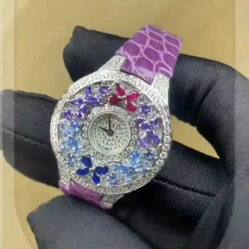Luxury Colorful Women’s Quartz Watch – Sapphire Crystal & Leather