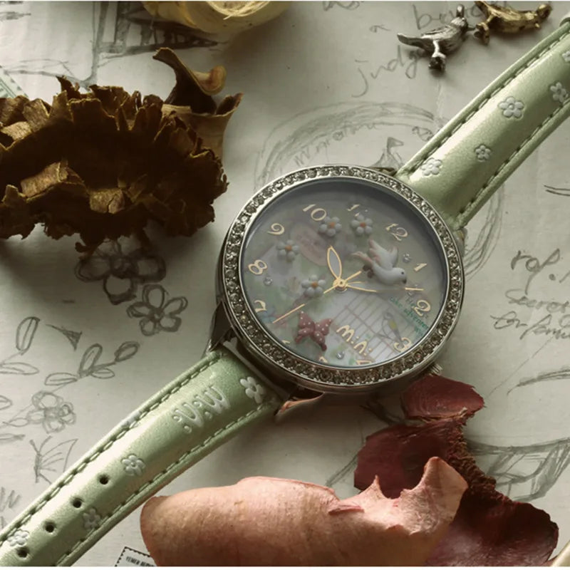M:N: 3D Bird Girl Women’s Quartz Watch – Artistic Gift