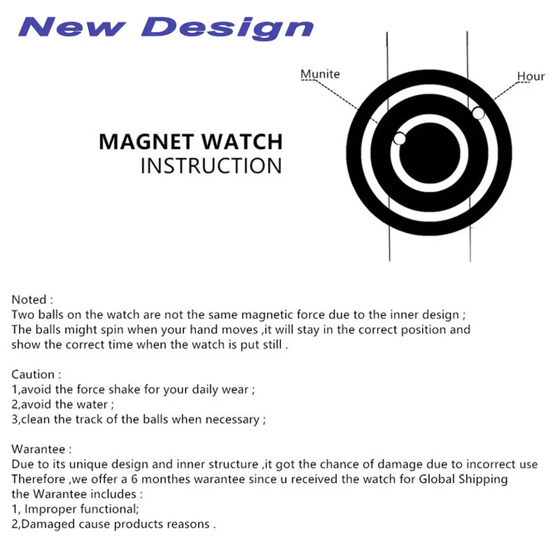 Magnetic Ball Men’s Quartz Watch – Unique Handless Design
