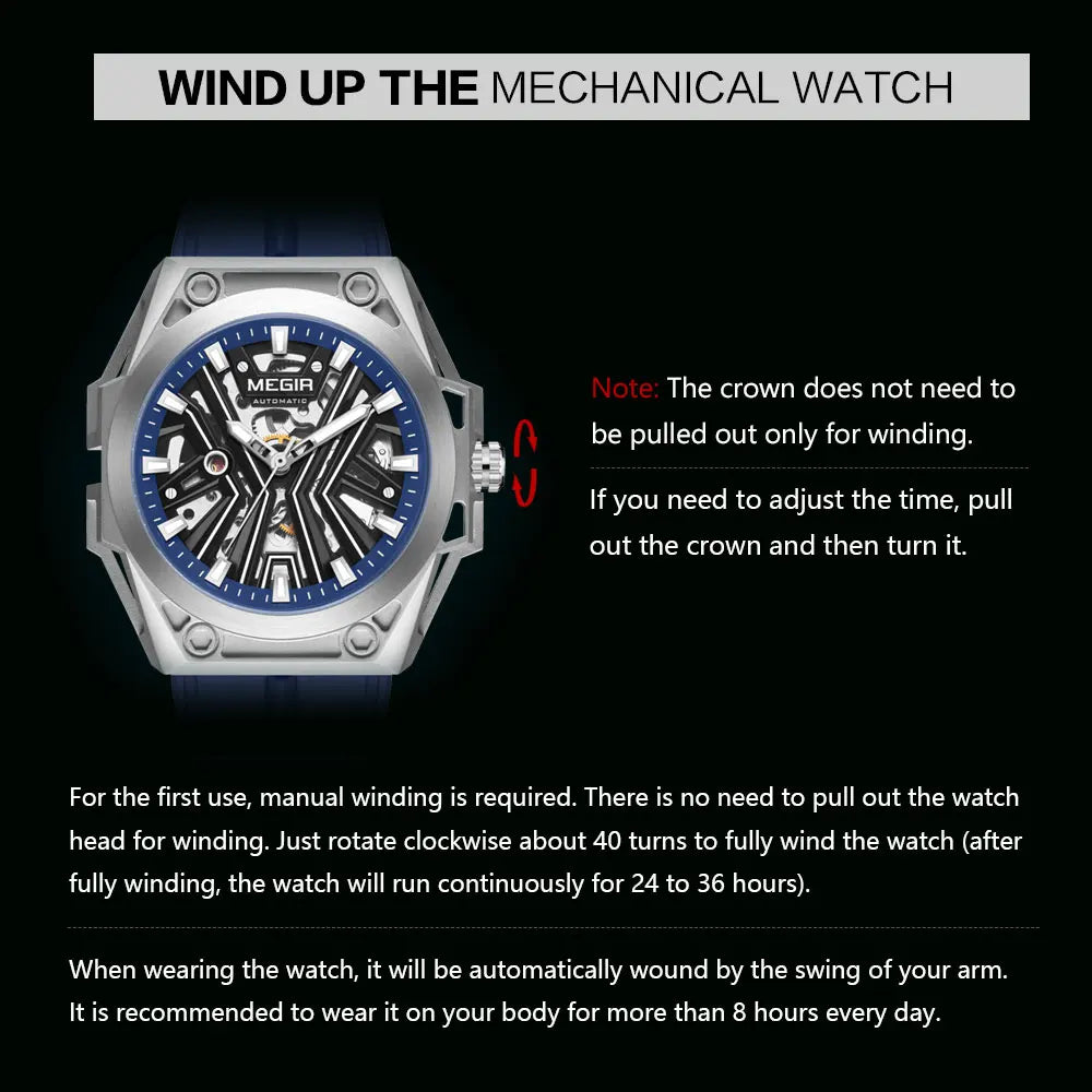 MEGIR Military Skeleton Watch – Automatic Men’s Sports Timepiece
