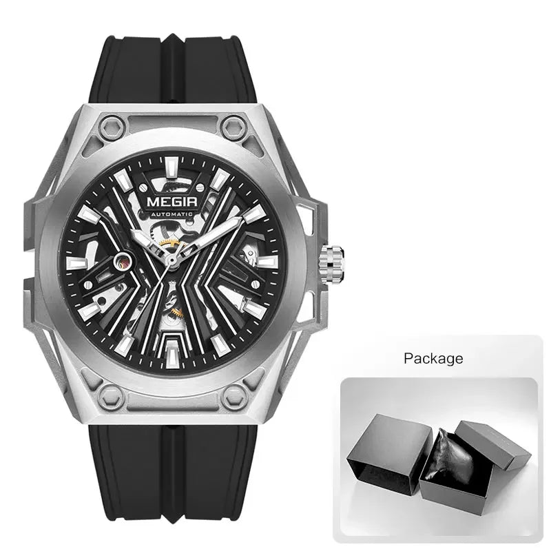 MEGIR Military Skeleton Watch – Automatic Men’s Sports Timepiece