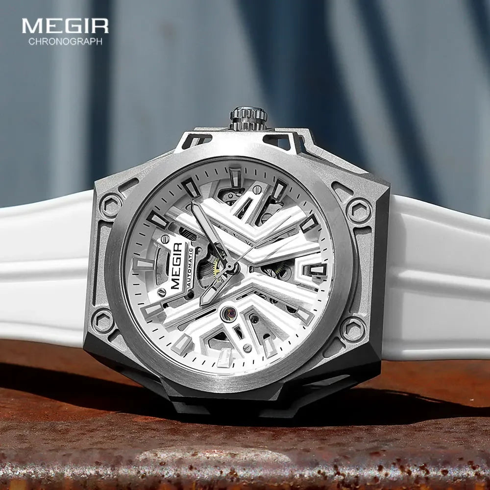 MEGIR Military Skeleton Watch – Automatic Men’s Sports Timepiece