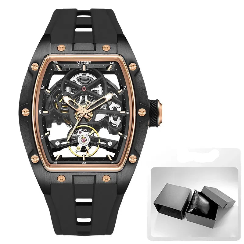 MEGIR Skeleton Automatic Watch – Tonneau Sport Design