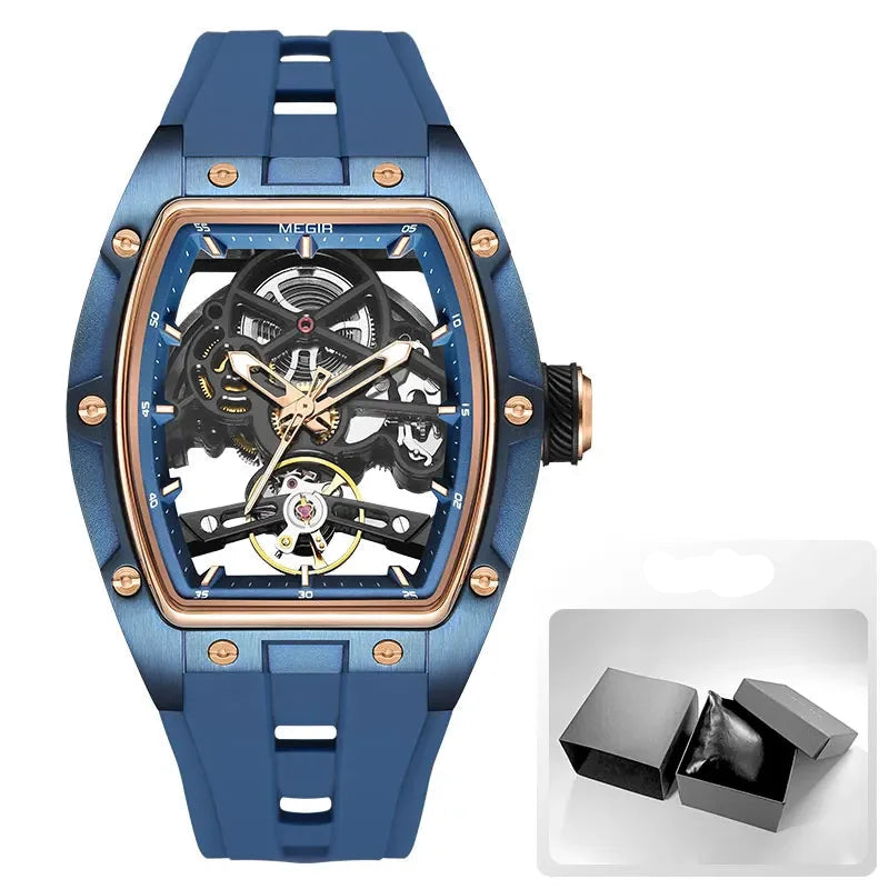 MEGIR Skeleton Automatic Watch – Tonneau Sport Design Smash Price Shop Men's Watch