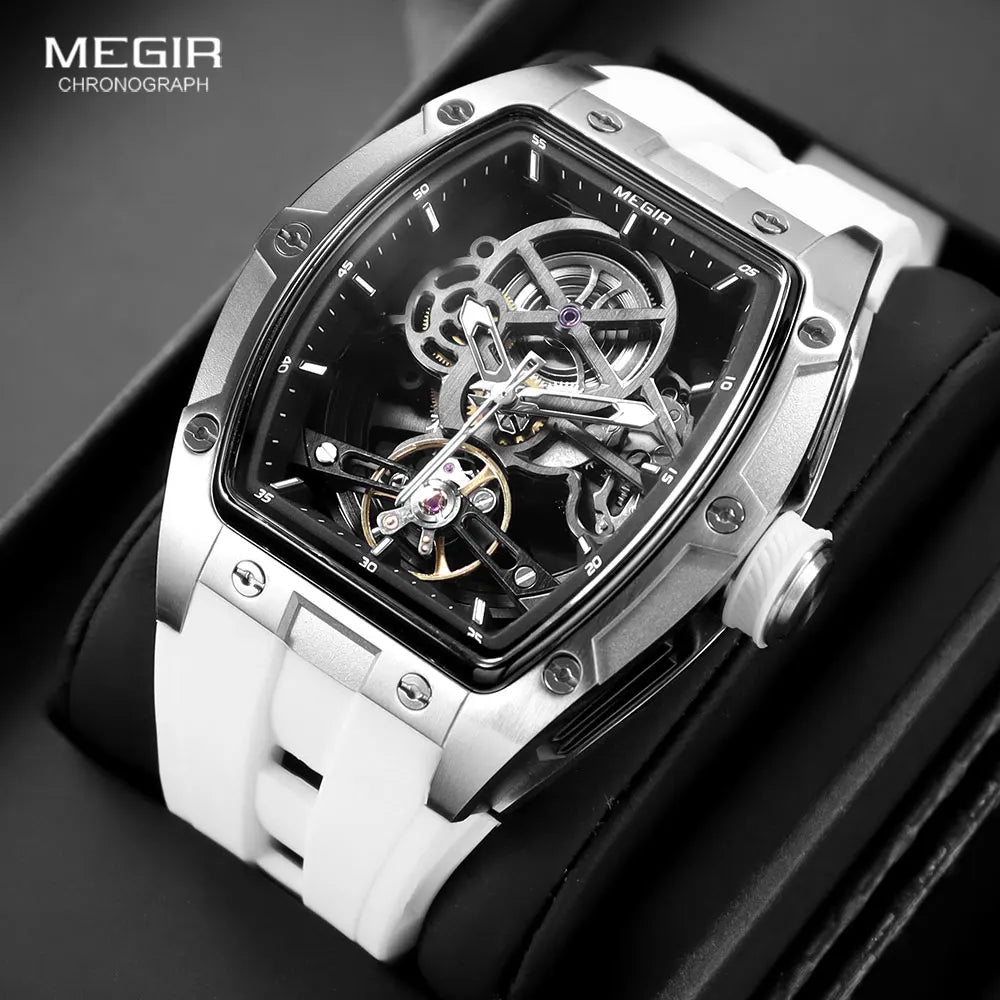 MEGIR Skeleton Automatic Watch – Tonneau Sport Design