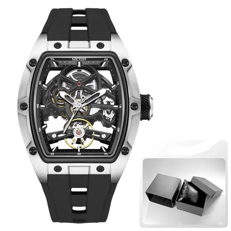MEGIR Skeleton Automatic Watch – Tonneau Sport Design