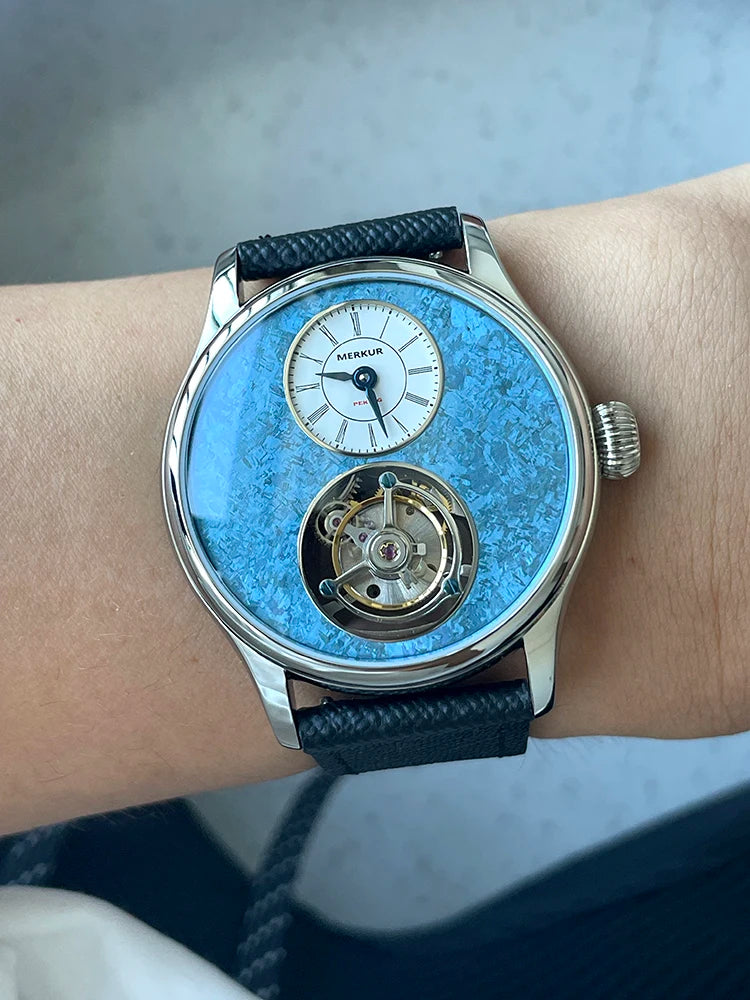 MERKUR Ice Flower Tourbillon Men’s Mechanical Watch – Sapphire Titanium Luxury Smash Price Shop Men's Watch