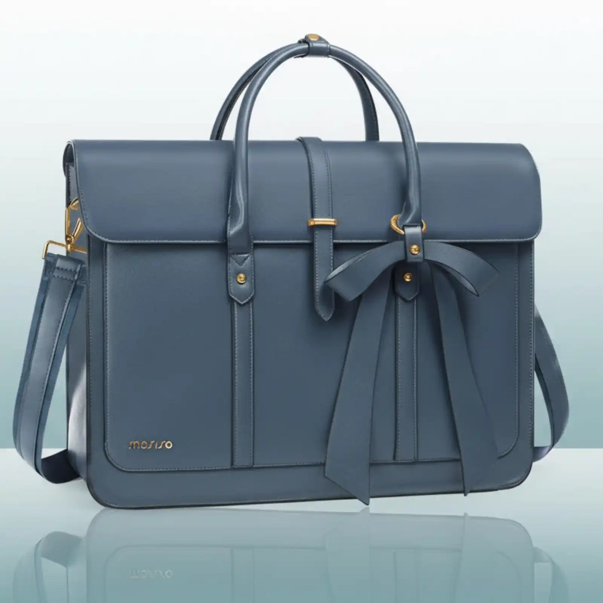 MOSISO Women’s PU Leather Laptop Tote Bag in Peacock Blue / 15.6 inch – product image 13