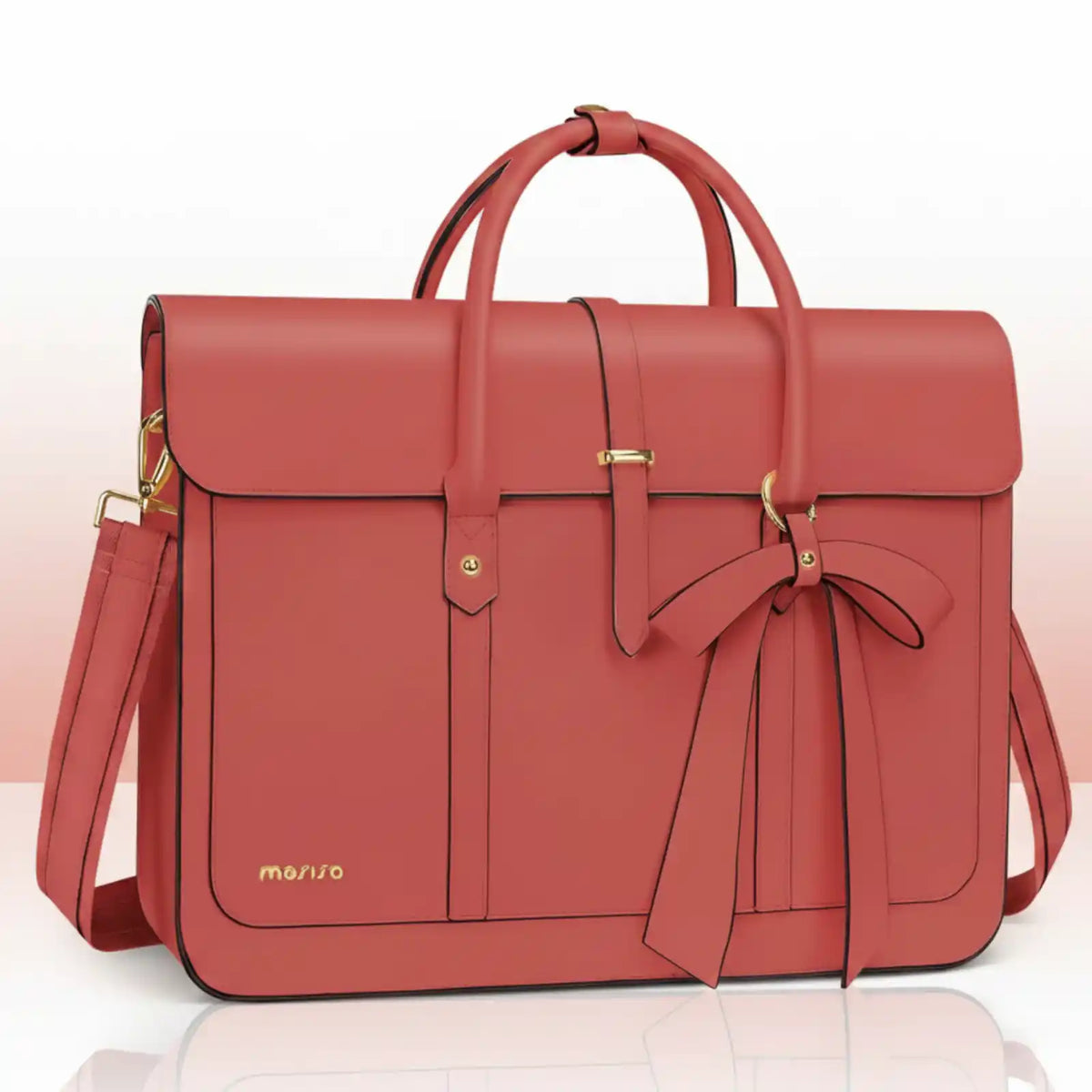 MOSISO Women’s PU Leather Laptop Tote Bag in Coral / 15.6 inch – product image 16