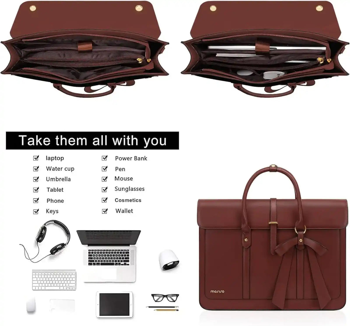 MOSISO Women’s PU Leather Laptop Tote Bag – product image 21