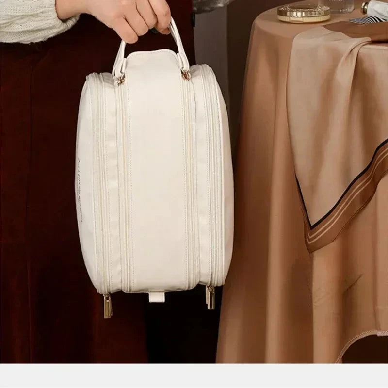Multifunctional Makeup Bag For Women PU Leather Large Capacity Portable Double Zipper Travel Makeup Brush Toiletries Storage Bag Smash Price Shop