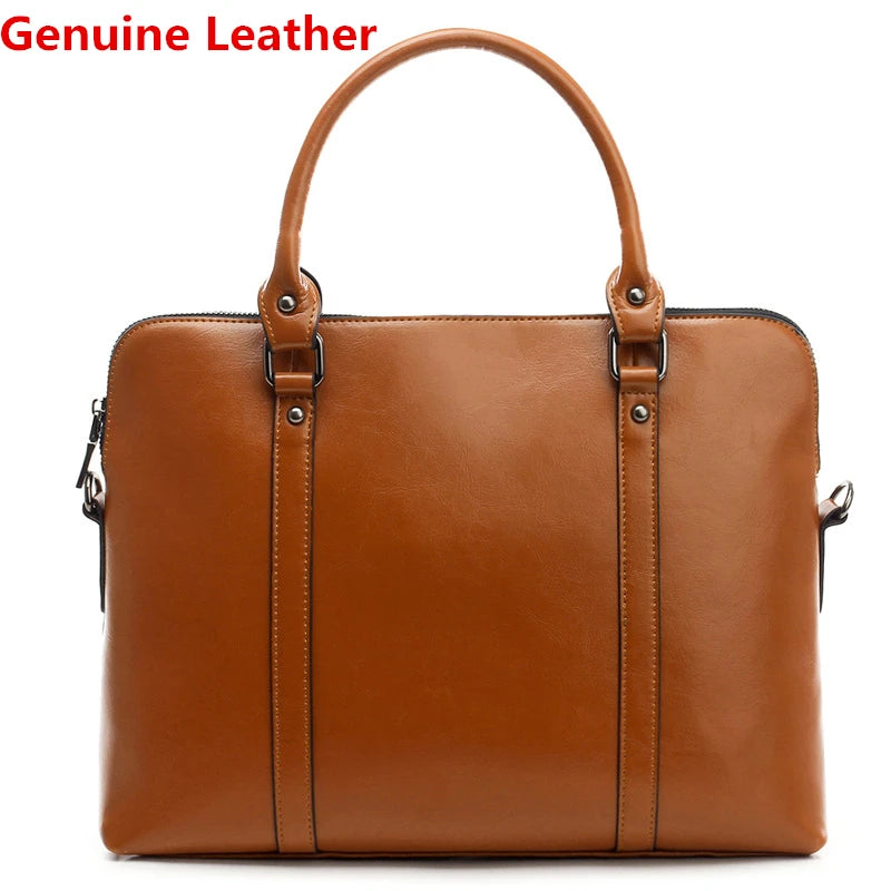 New 100% Genuine Leather Briefcase For Woman 14 15.6 inch Laptop Bag Women's Business Tote Office Ladies Shoulder Messenger Bags Smash Price Shop