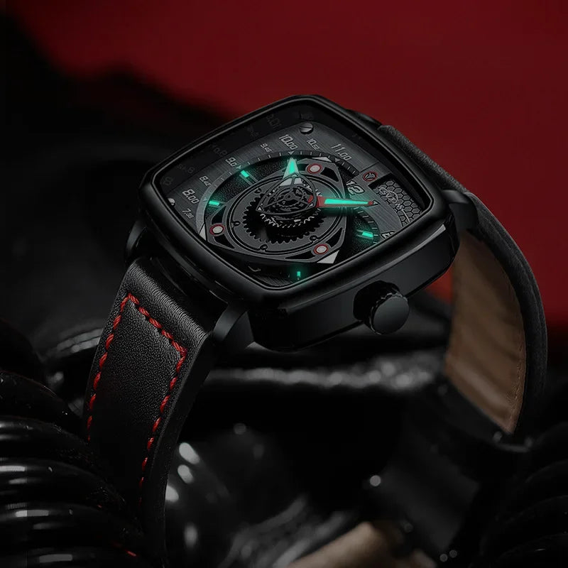 NIBOSI Square Sports Men's Watch – Waterproof Quartz with Luminous Hands