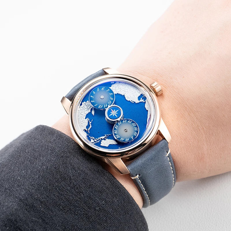 OBLVLO JM-EARTH Automatic Men's Watch – Earth Dial, Luminous